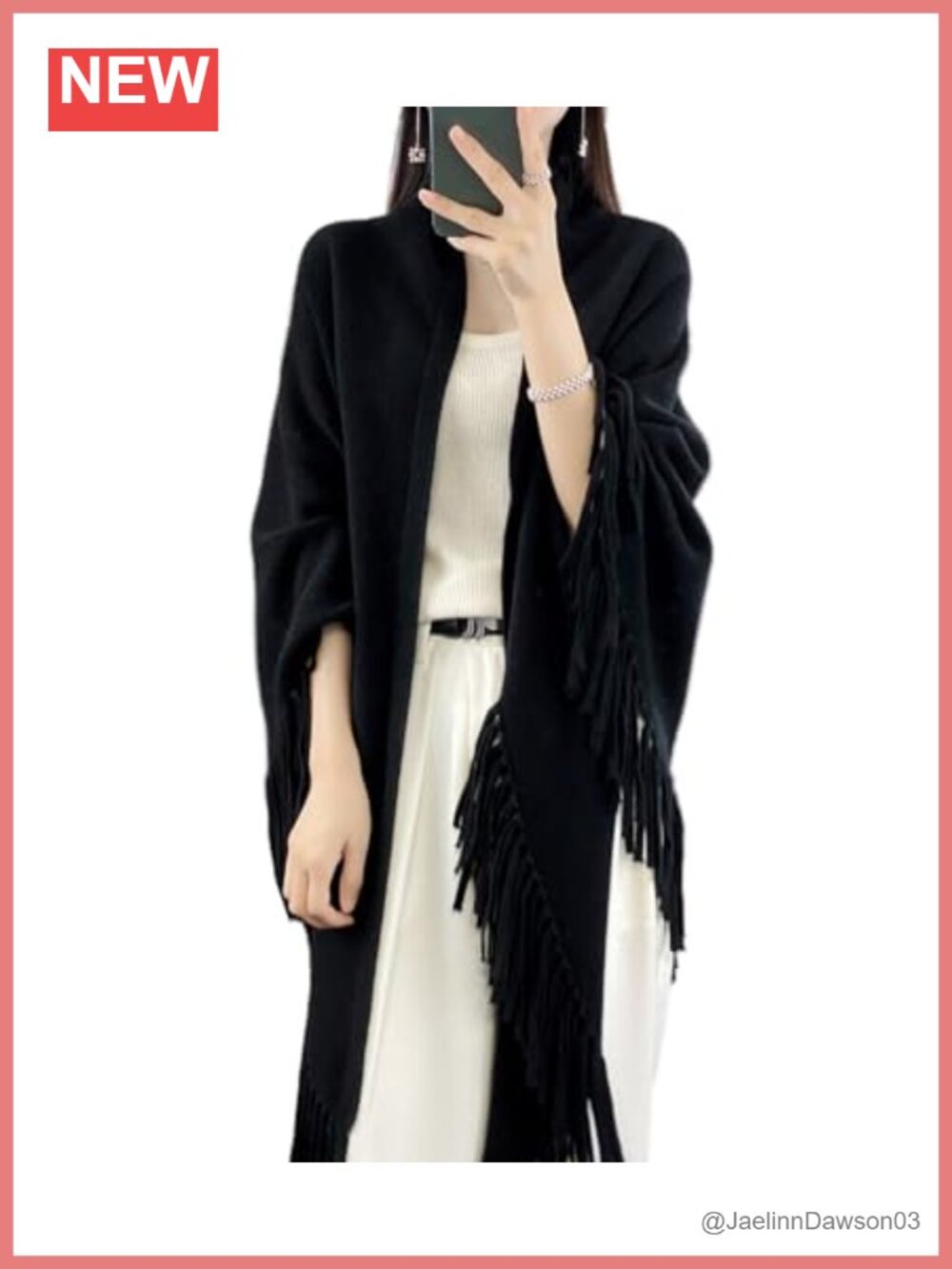 100% Merino Wool Shawl Wrap Poncho Cape Tassel Cardigan